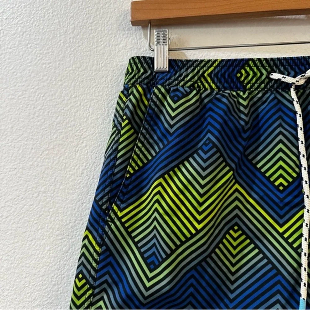 Psycho‎ Bunny Men's Adrian Chevron Zigzag Mesh Liner Swim Trunks Size Small